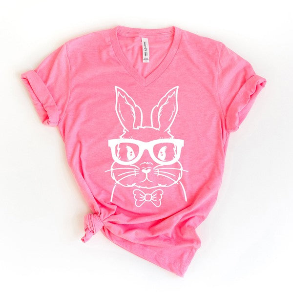 Bunny Face with Bowtie Graphic V-Neck Tee