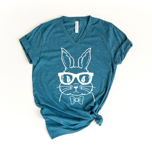 Bunny Face with Bowtie Graphic V-Neck Tee