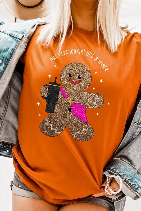 Gingerbread Lookin' Like a Snack GLITTER T-Shirt