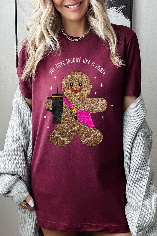 Gingerbread Lookin' Like a Snack GLITTER T-Shirt