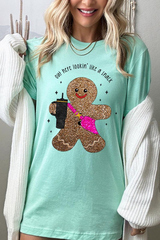 Gingerbread Lookin' Like a Snack GLITTER T-Shirt