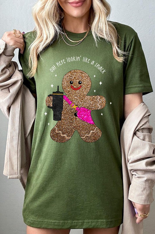 Gingerbread Lookin' Like a Snack GLITTER T-Shirt