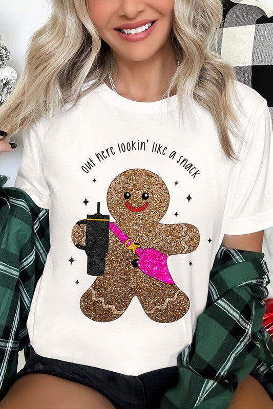 Gingerbread Lookin' Like a Snack GLITTER T-Shirt