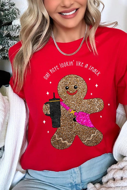 Gingerbread Lookin' Like a Snack GLITTER T-Shirt