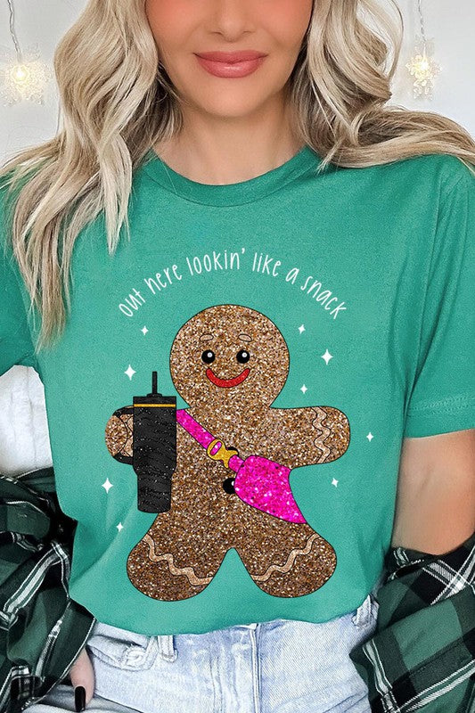 Gingerbread Lookin' Like a Snack GLITTER T-Shirt