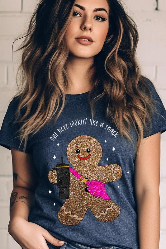 Gingerbread Lookin' Like a Snack GLITTER T-Shirt
