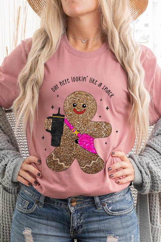 Gingerbread Lookin' Like a Snack GLITTER T-Shirt