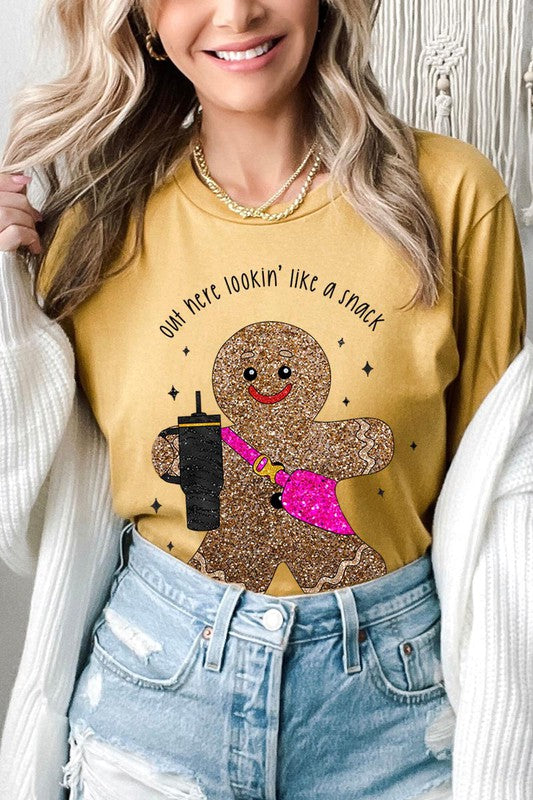 Gingerbread Lookin' Like a Snack GLITTER T-Shirt