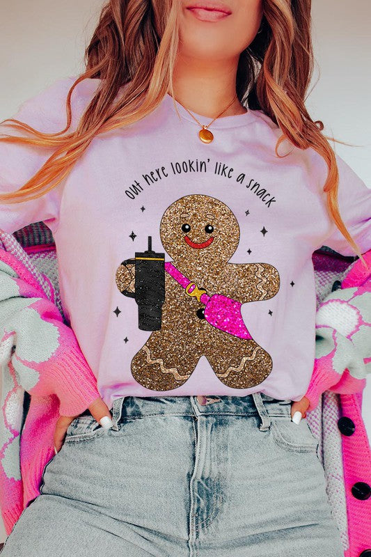 Gingerbread Lookin' Like a Snack GLITTER T-Shirt