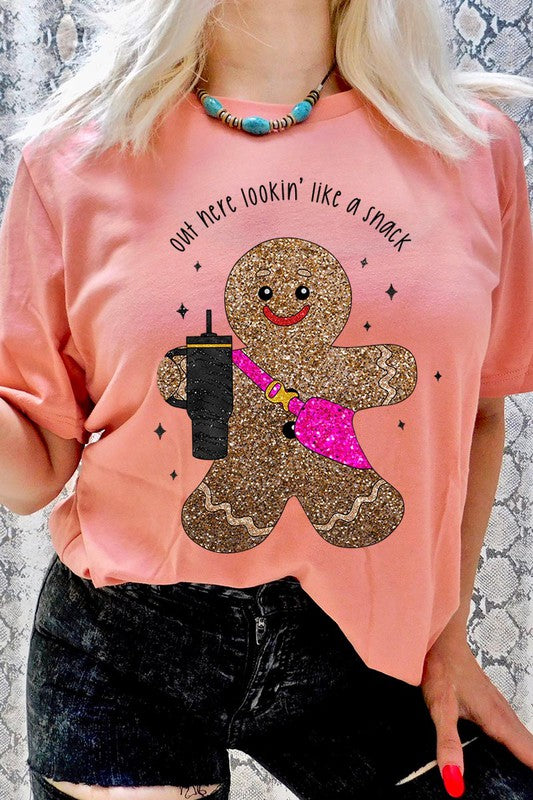 Gingerbread Lookin' Like a Snack GLITTER T-Shirt
