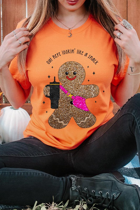 Gingerbread Lookin' Like a Snack GLITTER T-Shirt
