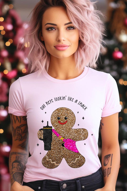 Gingerbread Lookin' Like a Snack GLITTER T-Shirt