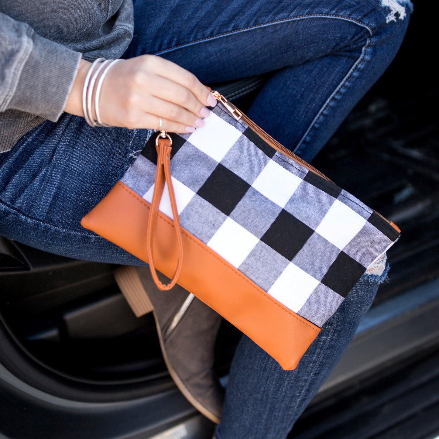 Buffalo Plaid Wristlet Clutch Bag