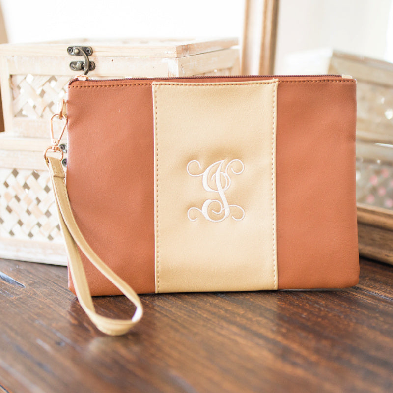 Monogram It: Gold Center Clutch w/ Wristlet