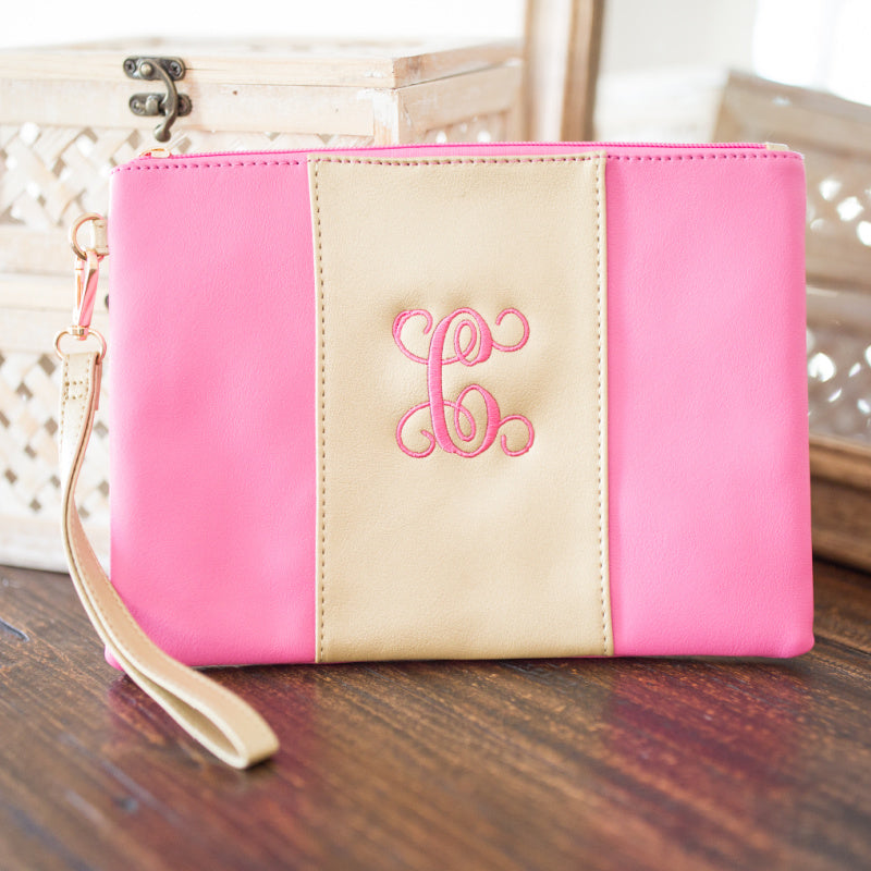 Monogram It: Gold Center Clutch w/ Wristlet