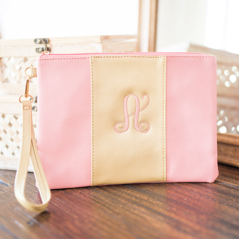 Monogram It: Gold Center Clutch w/ Wristlet