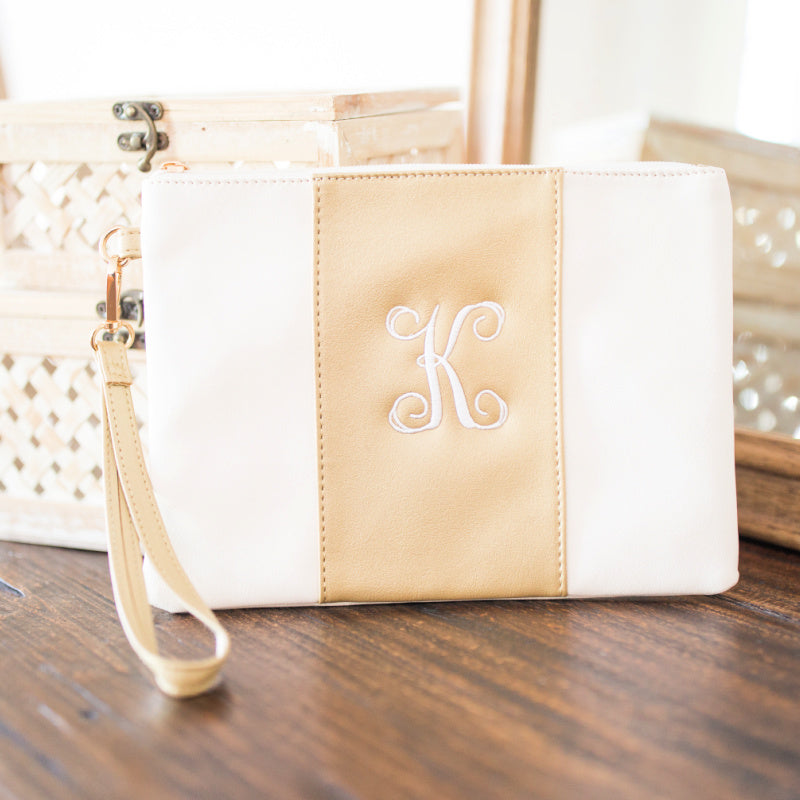 Monogram It: Gold Center Clutch w/ Wristlet