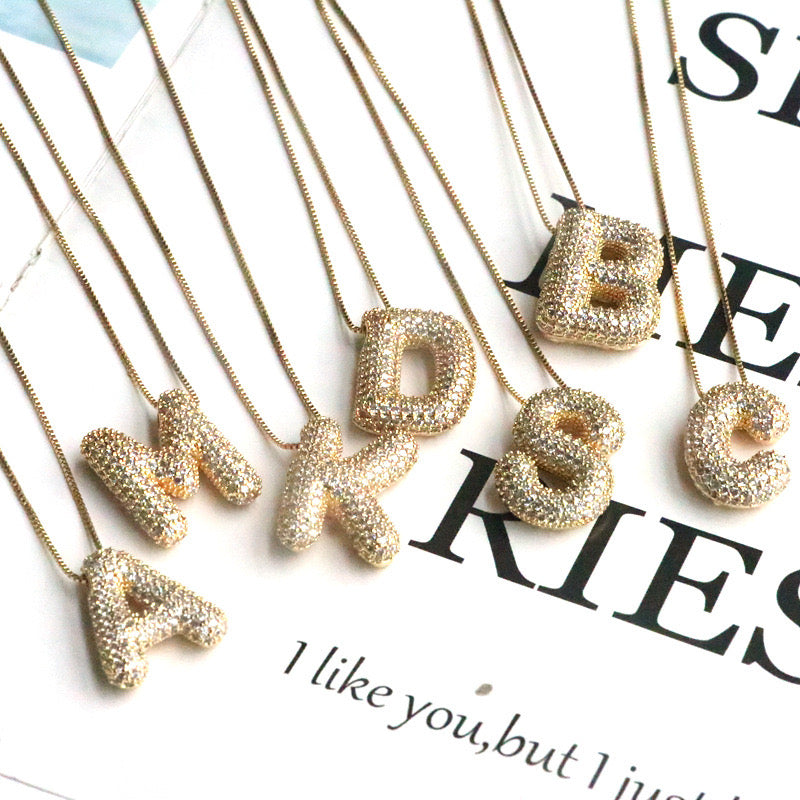 Sparkle Darling | Jewel Bubble Initial Necklace | 18K Gold Plating