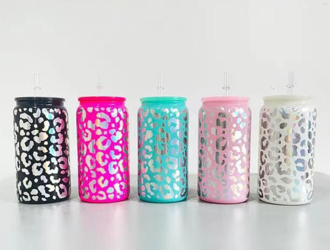 Leopard Glass Iced Coffee Cup W/Lid