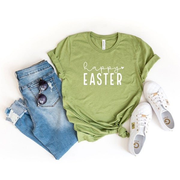 Happy Easter With Heart Short Sleeve Graphic Tee