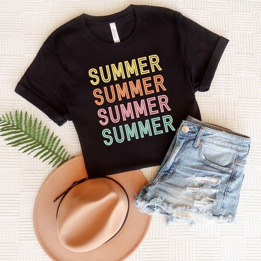 Summer Stacked Colorful Short Sleeve Graphic Tee