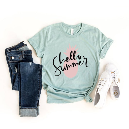 Hello Summer Pineapple Short Sleeve Graphic Tee