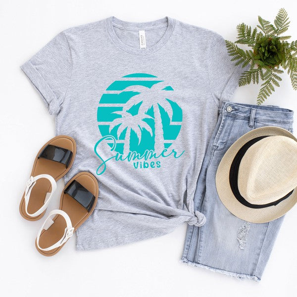 Summer Vibes Palm Trees Short Sleeve Graphic Tee