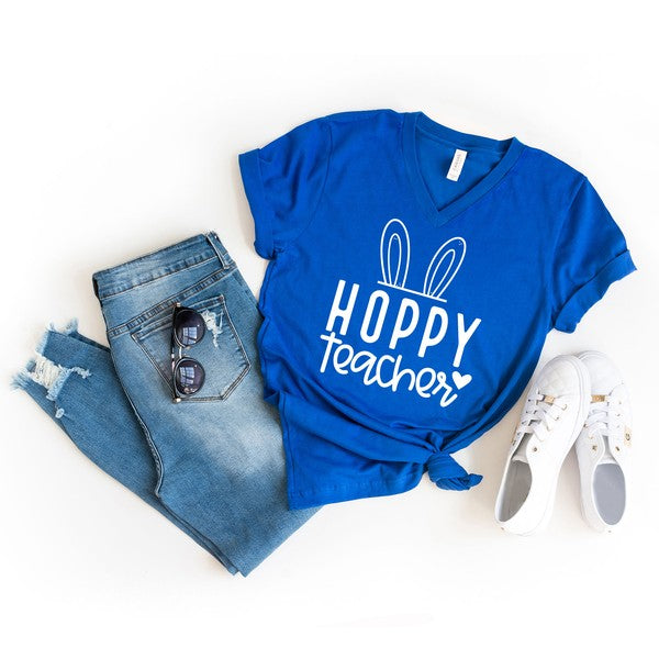 Hoppy Teacher Graphic V-Neck Tee