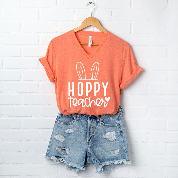 Hoppy Teacher Graphic V-Neck Tee