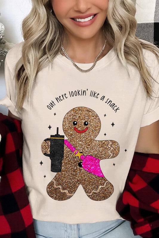 Gingerbread Lookin' Like a Snack GLITTER T-Shirt