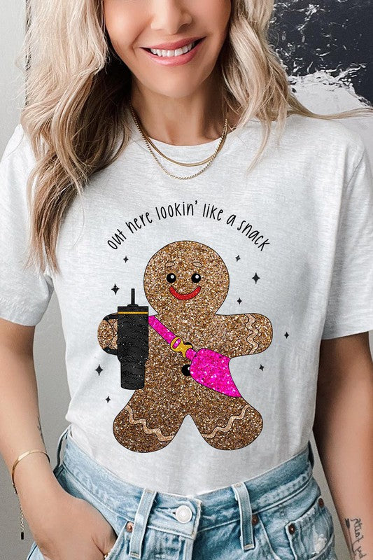 Gingerbread Lookin' Like a Snack GLITTER T-Shirt