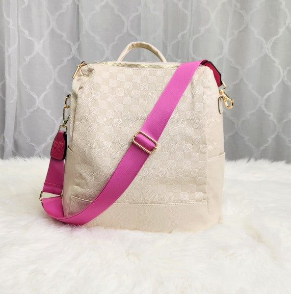 Chaise Checker Backpack Convertible Bag Pink Strap