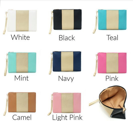 Monogram It: Gold Center Clutch w/ Wristlet