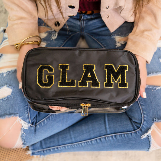 Black Glam Clear Cosmetic | Fold Flat Makeup Bag