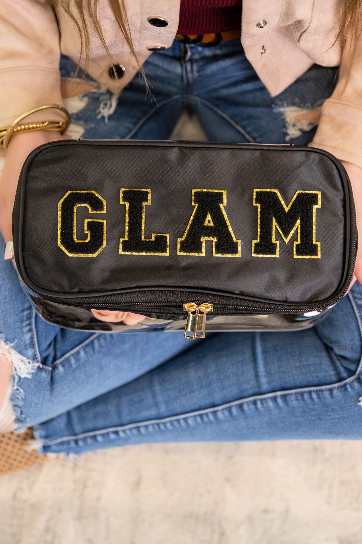 Black Glam Clear Cosmetic | Fold Flat Makeup Bag