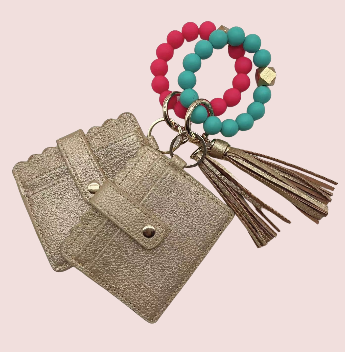 Goldie ID Wallet with Silicone Bead Key Chain Keyring Dani & Em