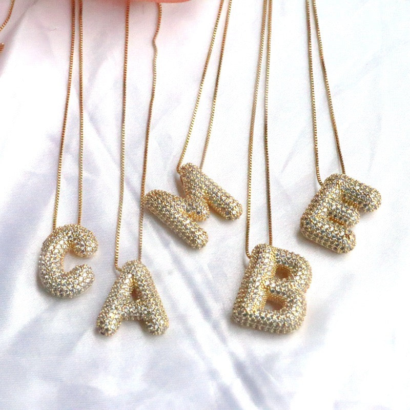 Sparkle Darling | Jewel Bubble Initial Necklace | 18K Gold Plating