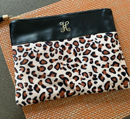 Deals NWT ZIMMERMANN Leopard Print Leather Trimmed Cotton Canvas Flat Front Zip Pouch