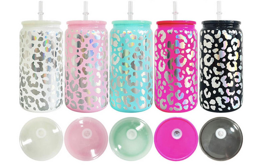 Leopard Glass Iced Coffee Cup W/Lid