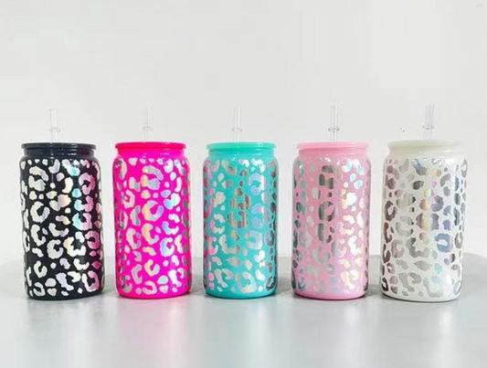 Leopard Glass Iced Coffee Cup W/Lid